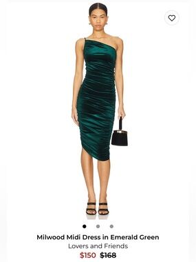 Revolve Lovers + Friends Emerald
Green Velvet Ruched One
Shoulder Milwood Dress